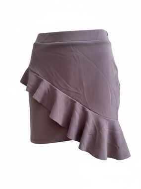 IRIS Women’s Ruffle Mini Skirt Size L Mauve Asymmetrical Flounce Skirt